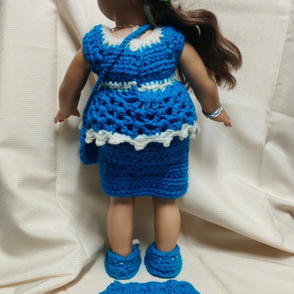 Handmade Crochet American Girl Doll Blue Outfit - Picture 3 of 4
